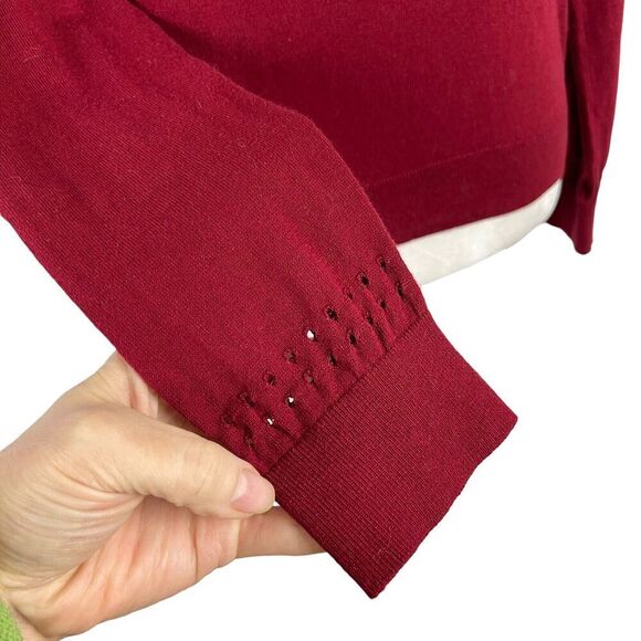 KATE SPADE New York Burgundy Ruffle Trim Cotton Cashmere Turtleneck Sweater XS - Picture 4 of 14